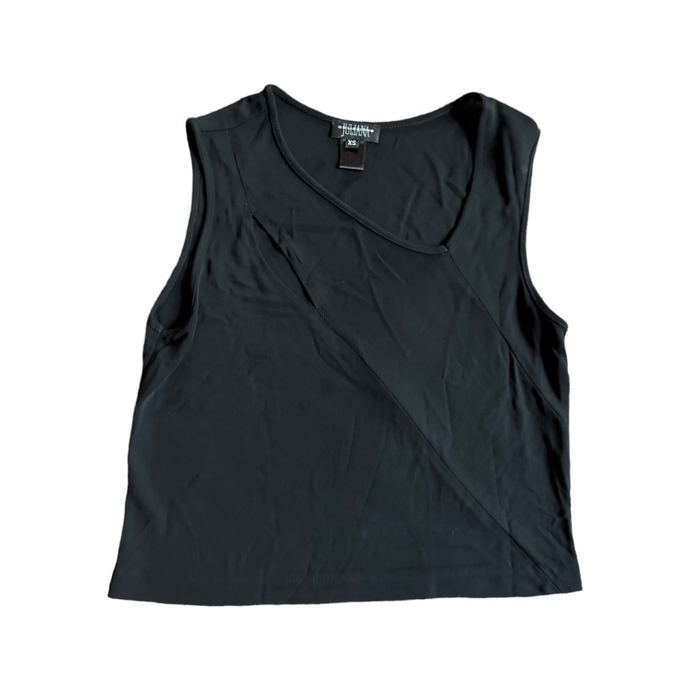 Julianna Collezione Black Minimalist Top with Slit Size XS